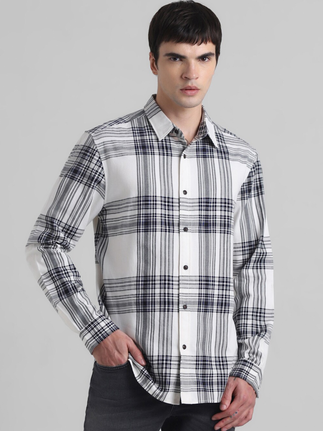 

Jack & Jones Slim Fit Tartan Checked Pure Cotton Casual Shirt, White