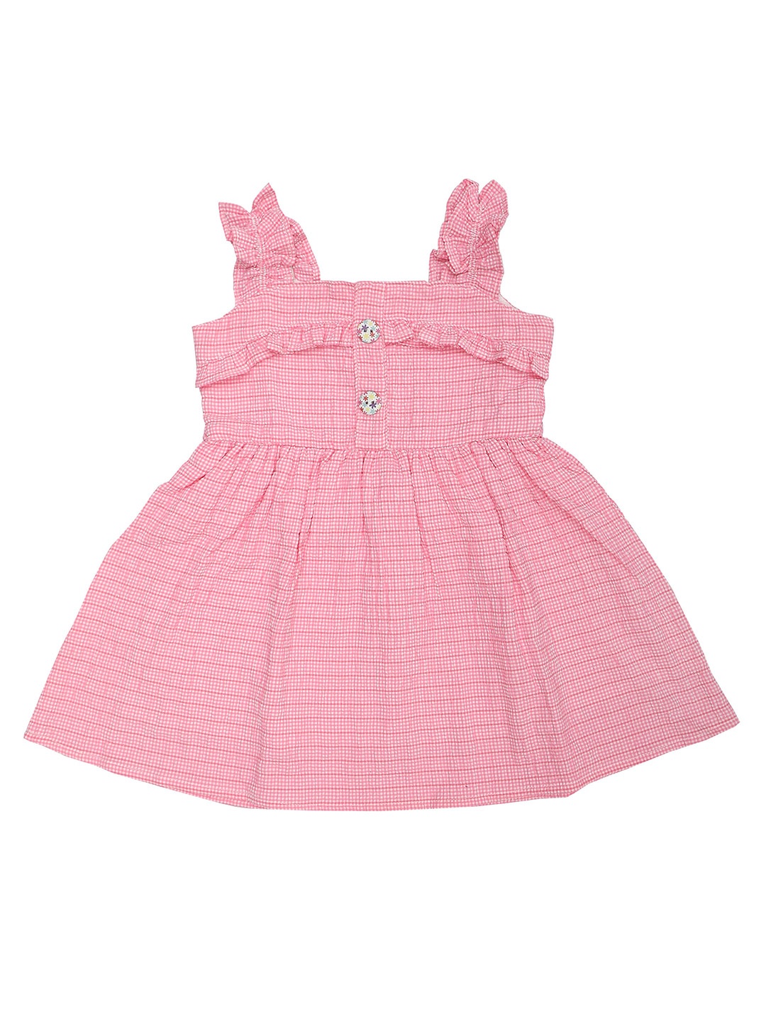 

Doodle Girls Checked Shoulder Straps Fit and Flare Dress, Pink