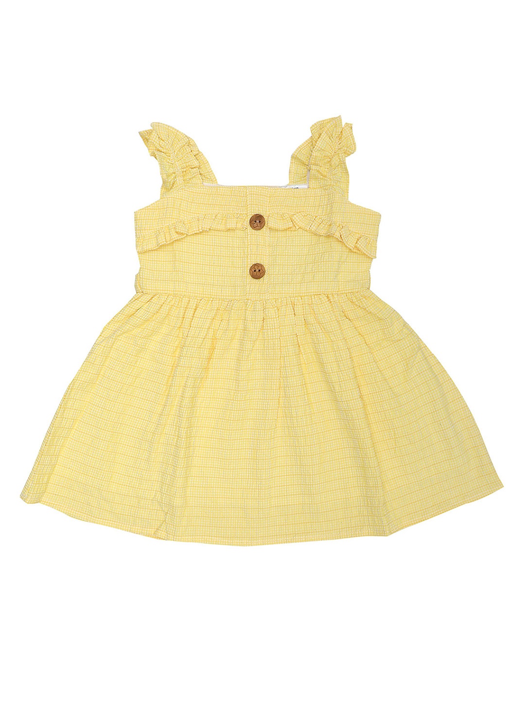 

Doodle Polka Dots Printed Shoulder Straps Gathered Detail A-Line Dress, Yellow