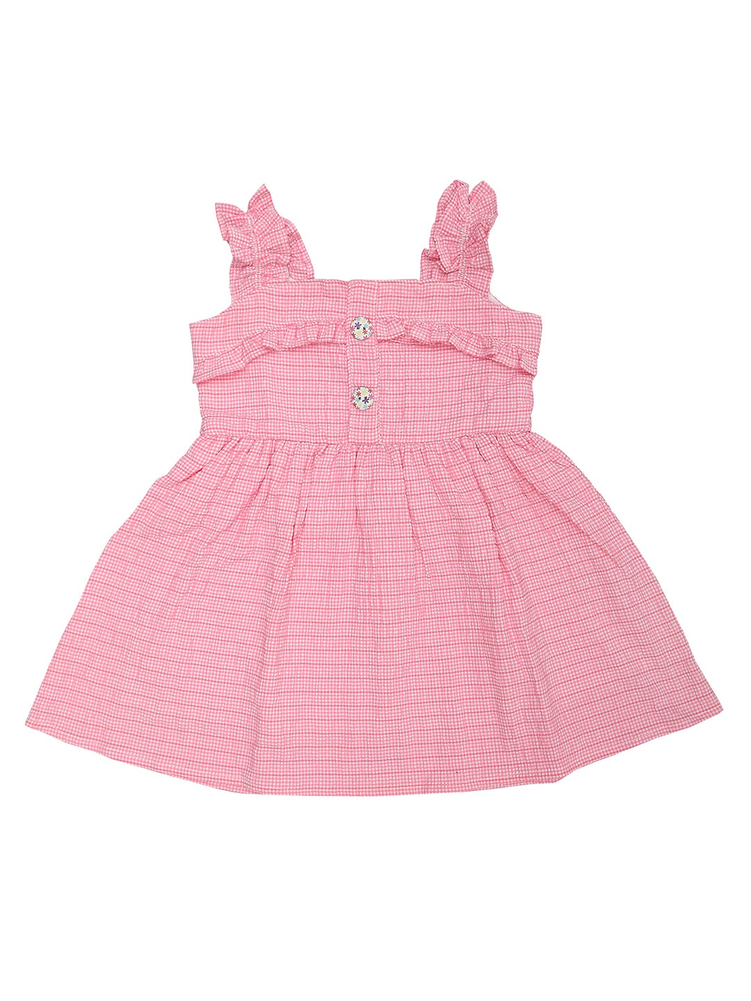 

Doodle Girls Checked Seersucker Ruffles Fit & Flare Dress, Pink