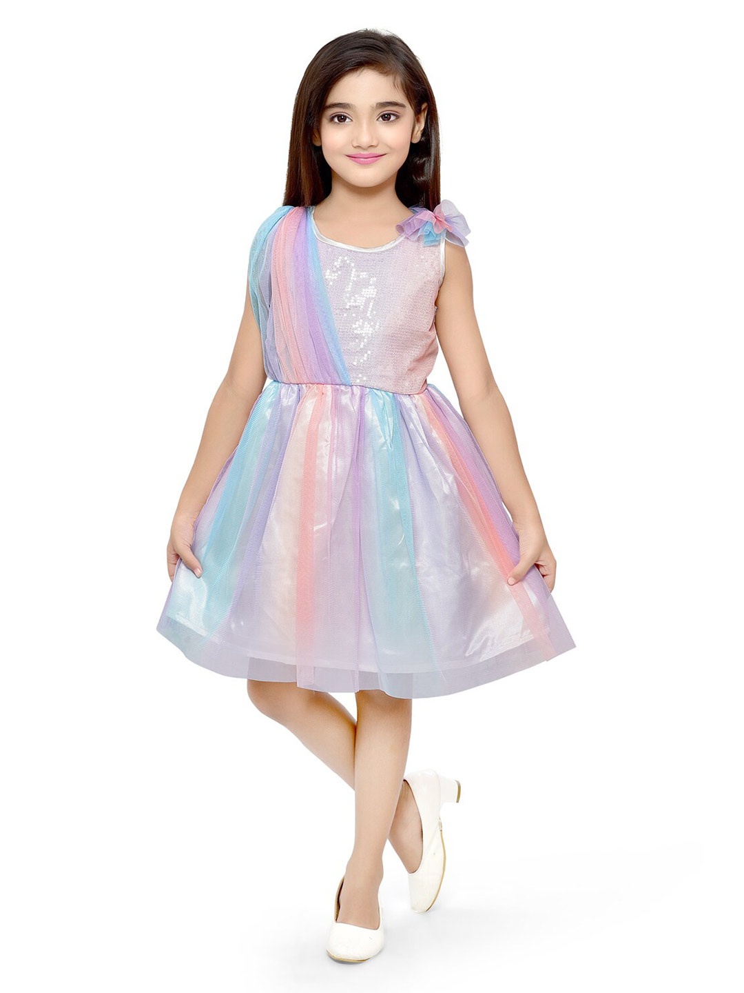 

Doodle Sleeveless Bow Details Net Fit & Flare Dress, Grey