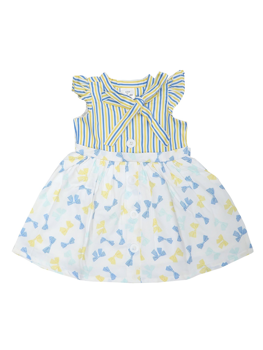 

Doodle Girls Conversational Printed Tie-Up Neck Satin Shirt Dress, White