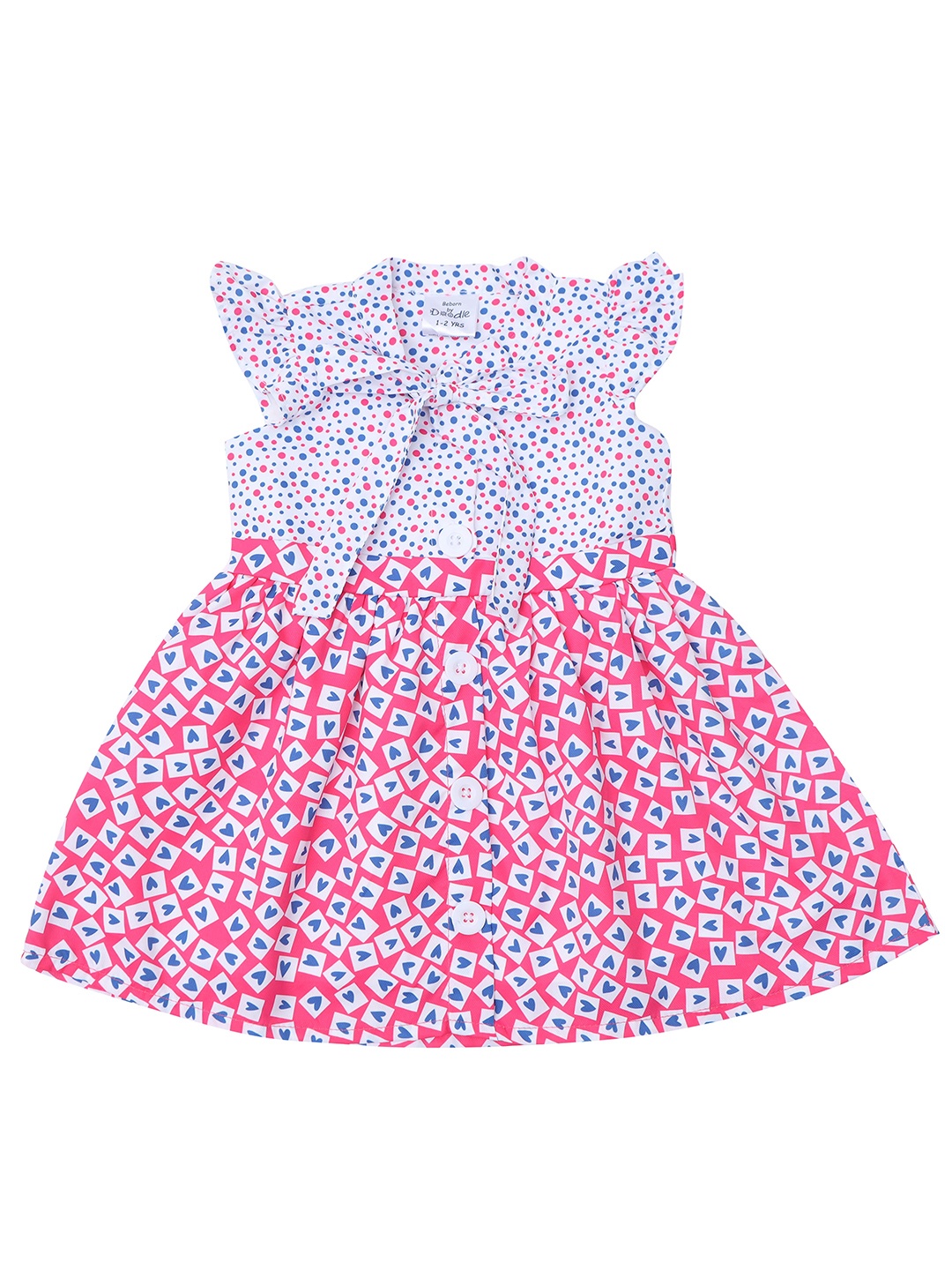 

Doodle Girls Geometric Printed Tie-Up Neck Fit & Flare Dress, Pink