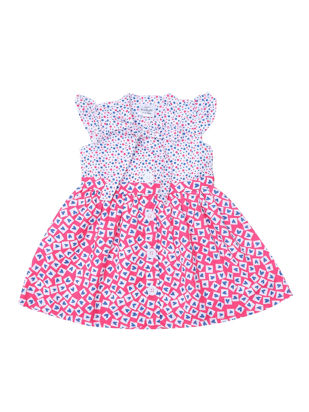 

Doodle Girls Geometric Printed Tie-Up Neck Fit & Flare Dress, Pink