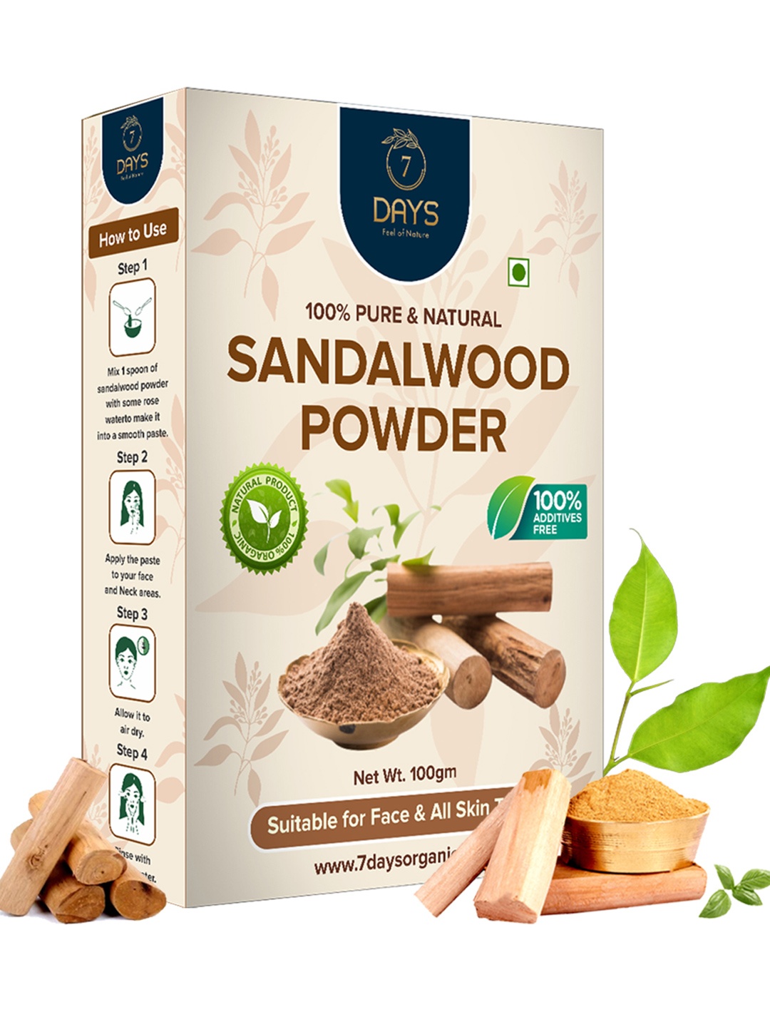 

7 DAYS Pure & Natural Sandalwood Face Powder - 100g, Camel brown