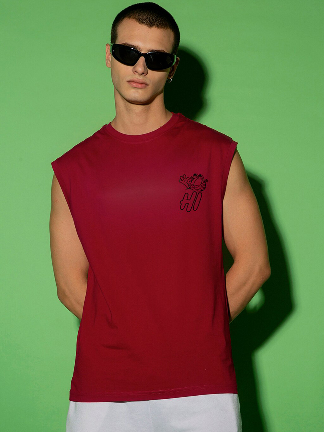 

Bewakoof Graphic Printed Cotton Sleeveless Boxy Fit Innerwear Vests, Red