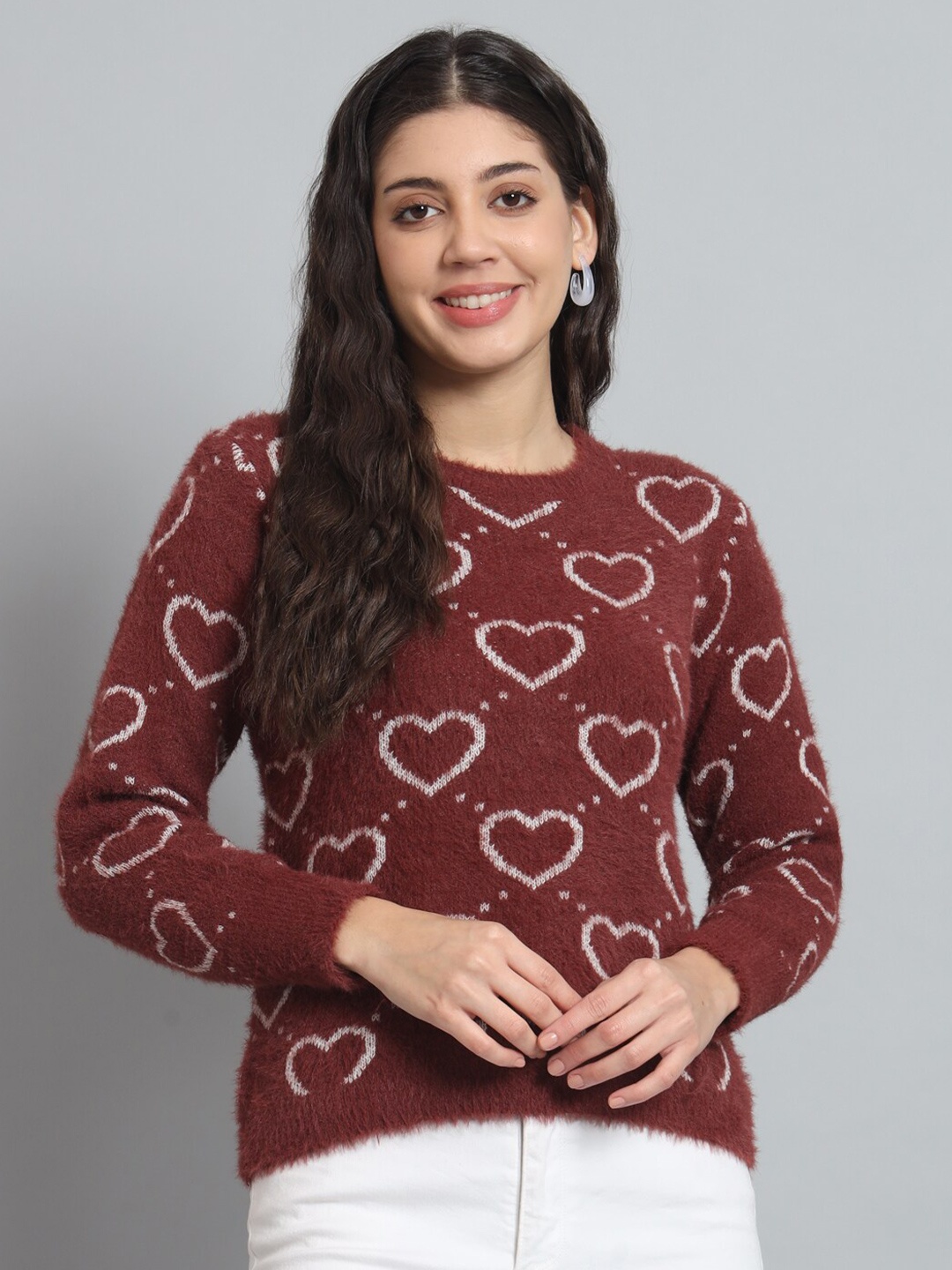 

BROOWL Conversational Printed Wool Pullover, Maroon