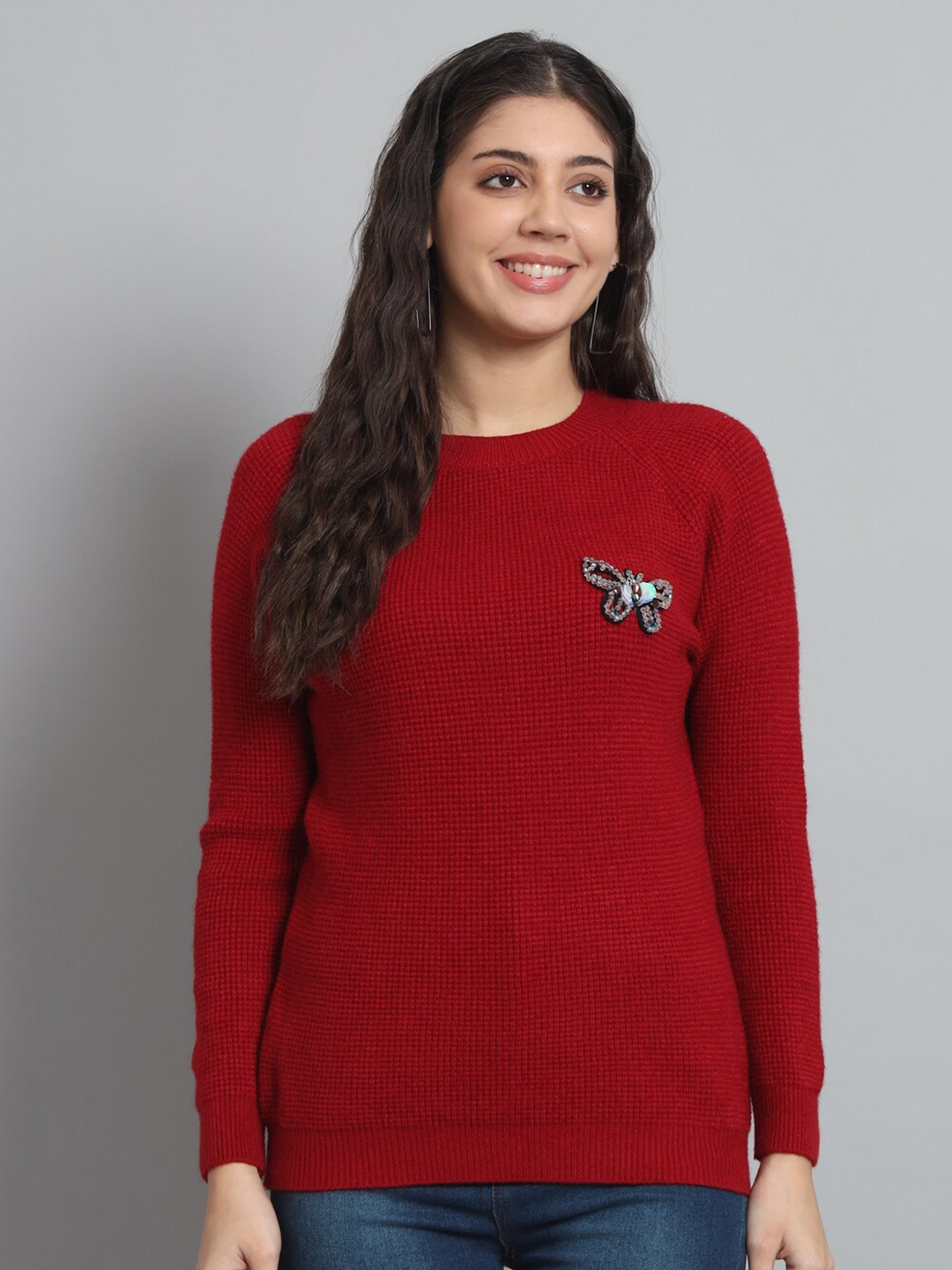 

BROOWL Ribbed Wool Pullover, Red