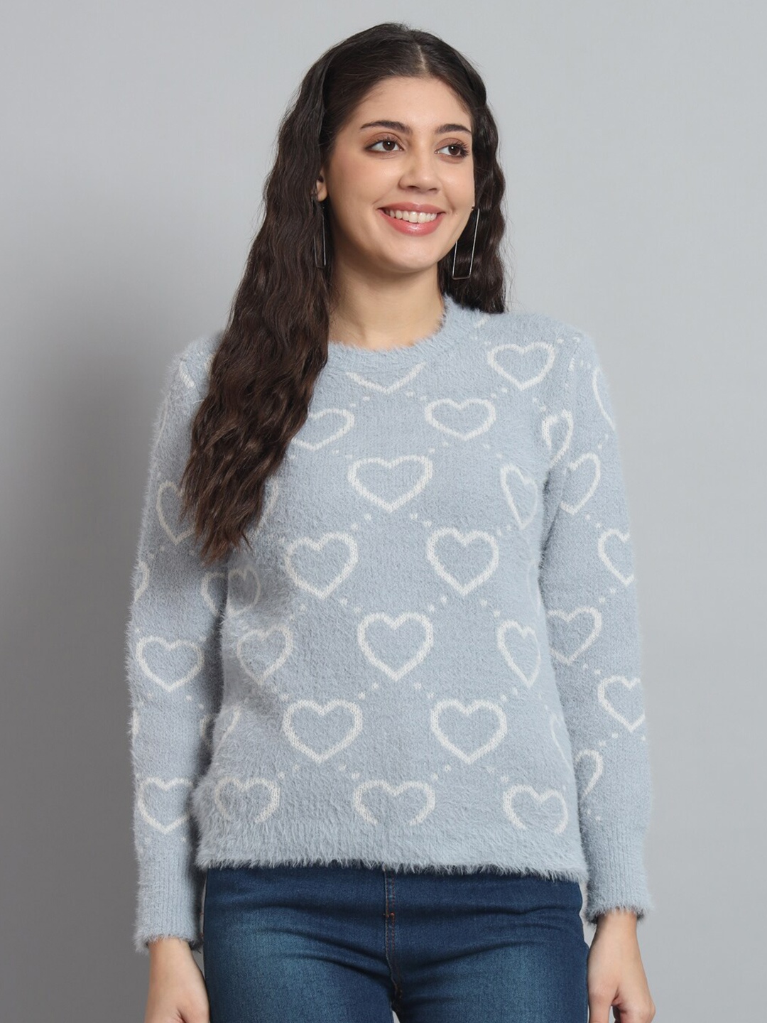 

BROOWL Conversational Printed Woollen Pullover Sweater, Blue