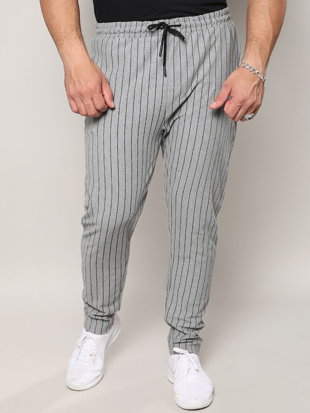 

Instafab Plus Men Striped Cotton Mid-Rise Track Pant, Grey