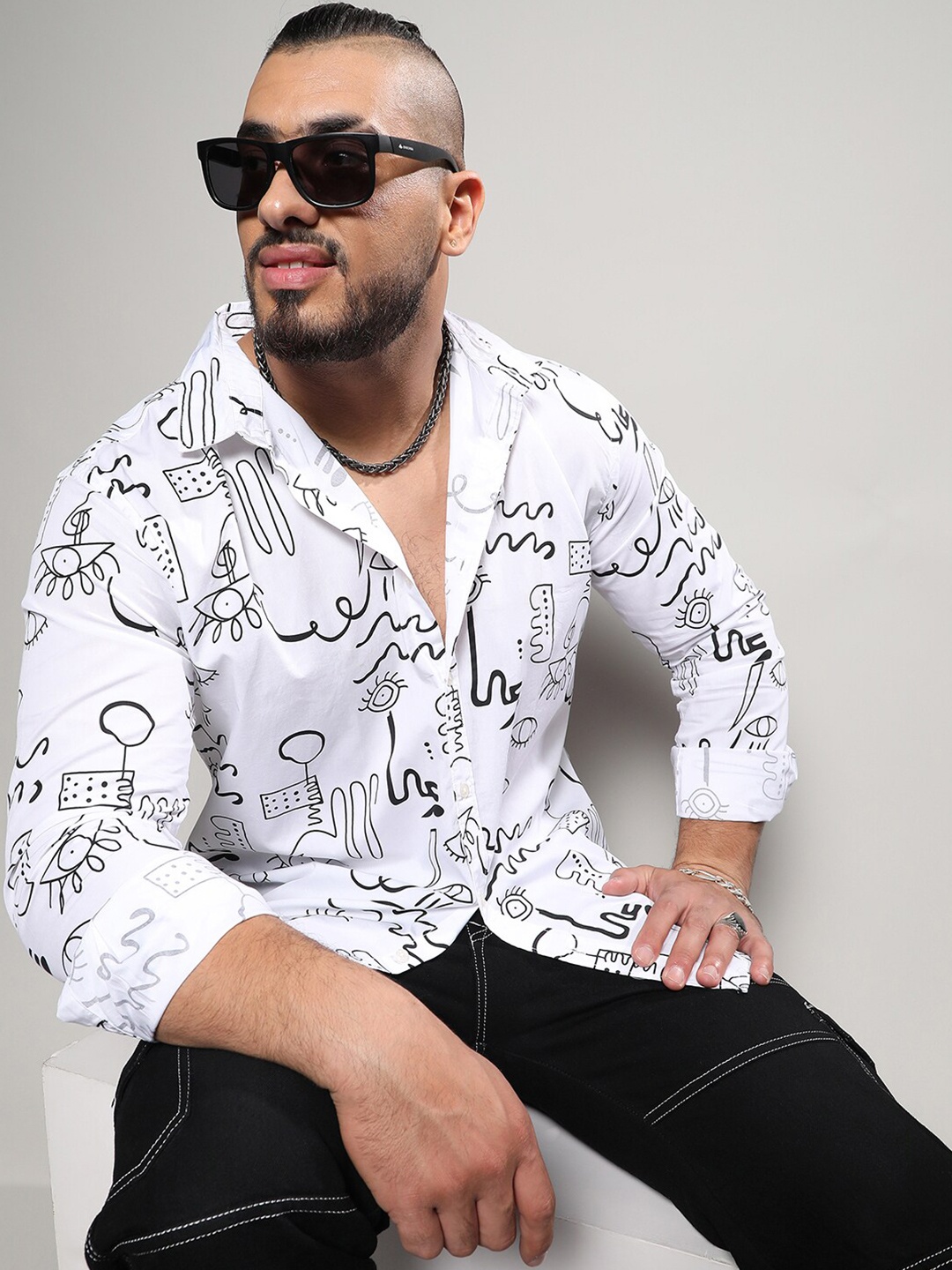 

Instafab Plus Classic Graphic Printed Cotton Casual Shirt, White