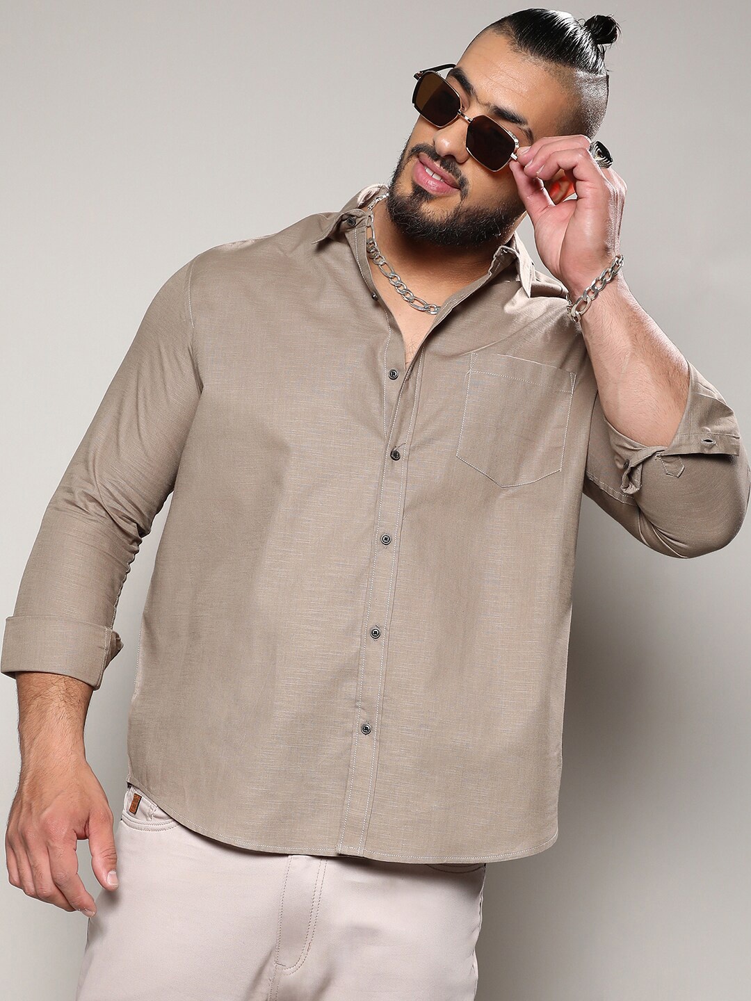 

Instafab Plus Classic Long Sleeves Cotton Casual Shirt, Brown
