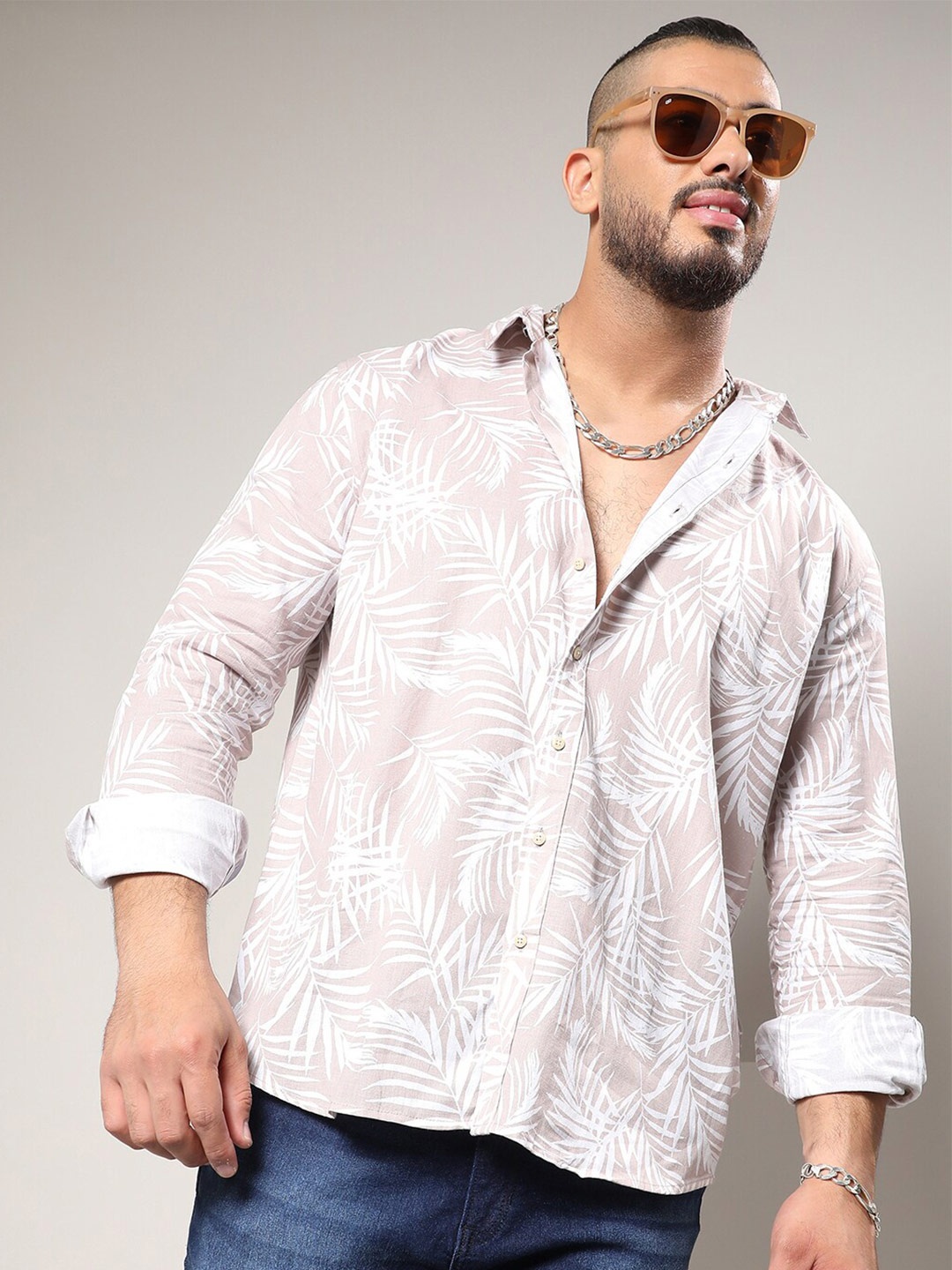 

Instafab Plus Floral Printed Classic Casual Shirt, Beige