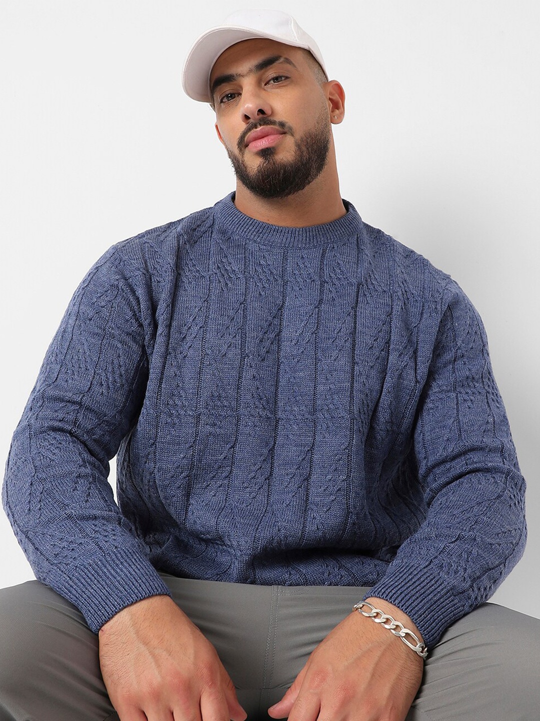 

Instafab Plus Cable Knit Woollen Pullover, Blue