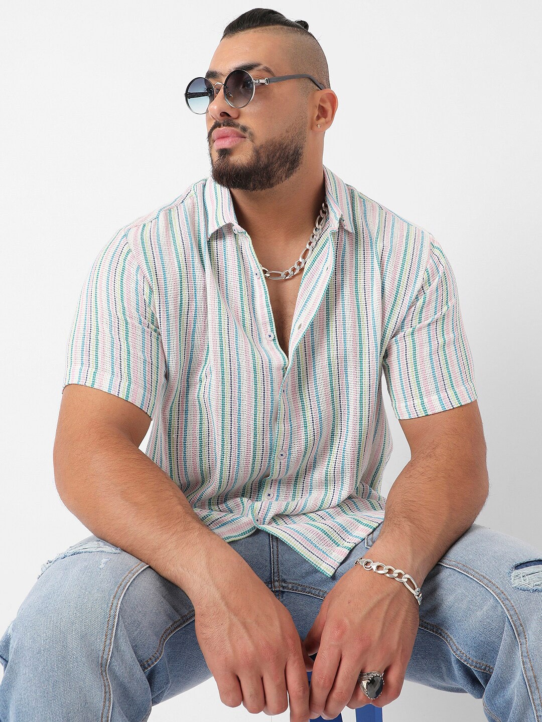 

Instafab Plus Classic Striped Spread Collar Cotton Casual Shirt, Pink