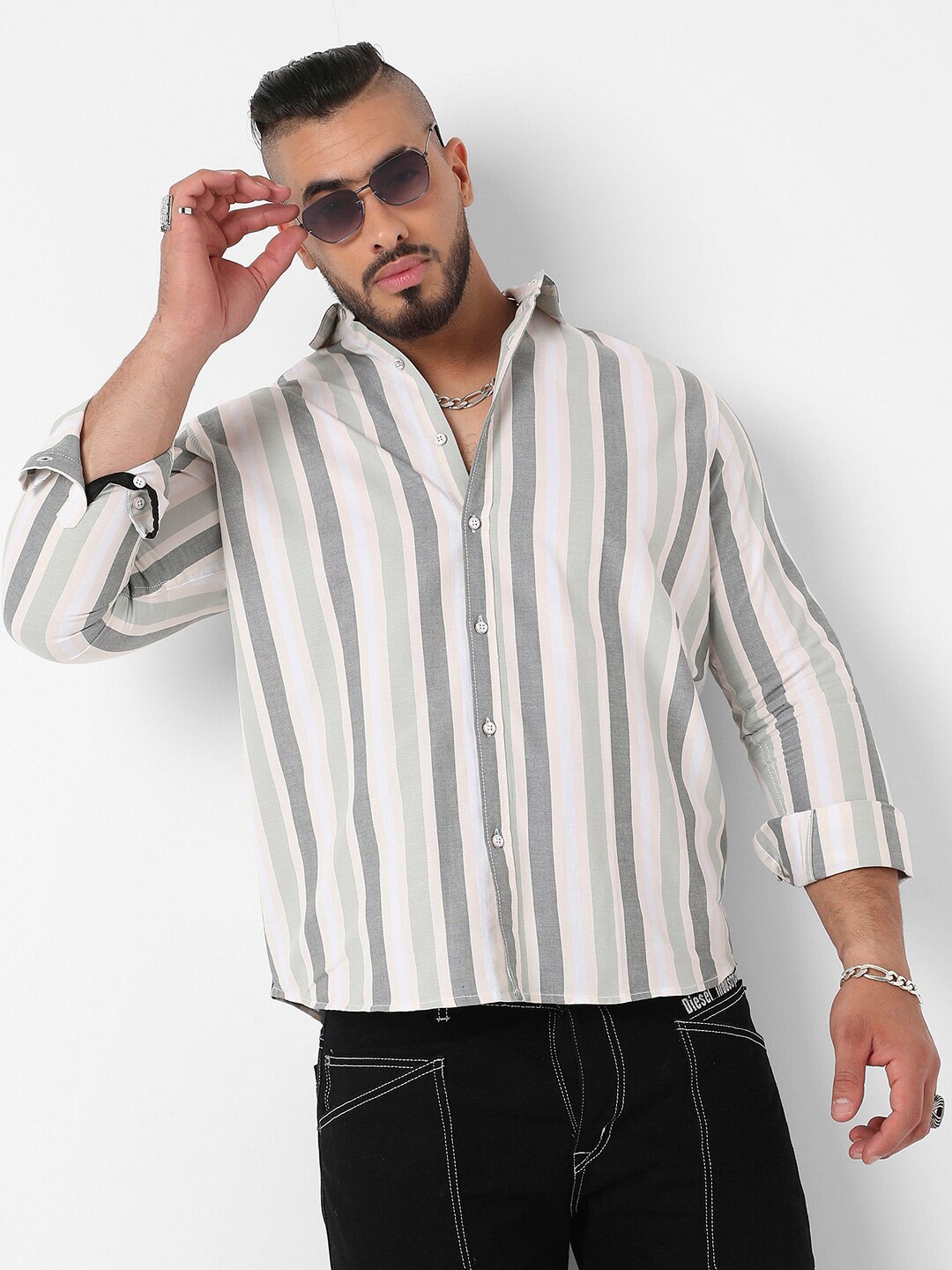 

Instafab Plus Classic Vertical Striped Cotton Casual Shirt, White