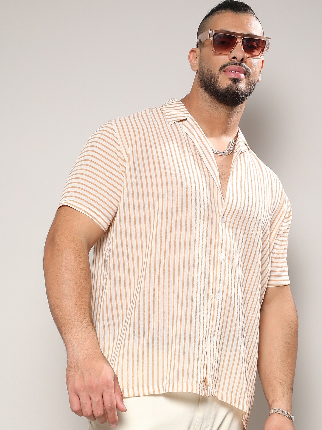 

Instafab Plus Classic Vertical Striped Casual Shirt, White
