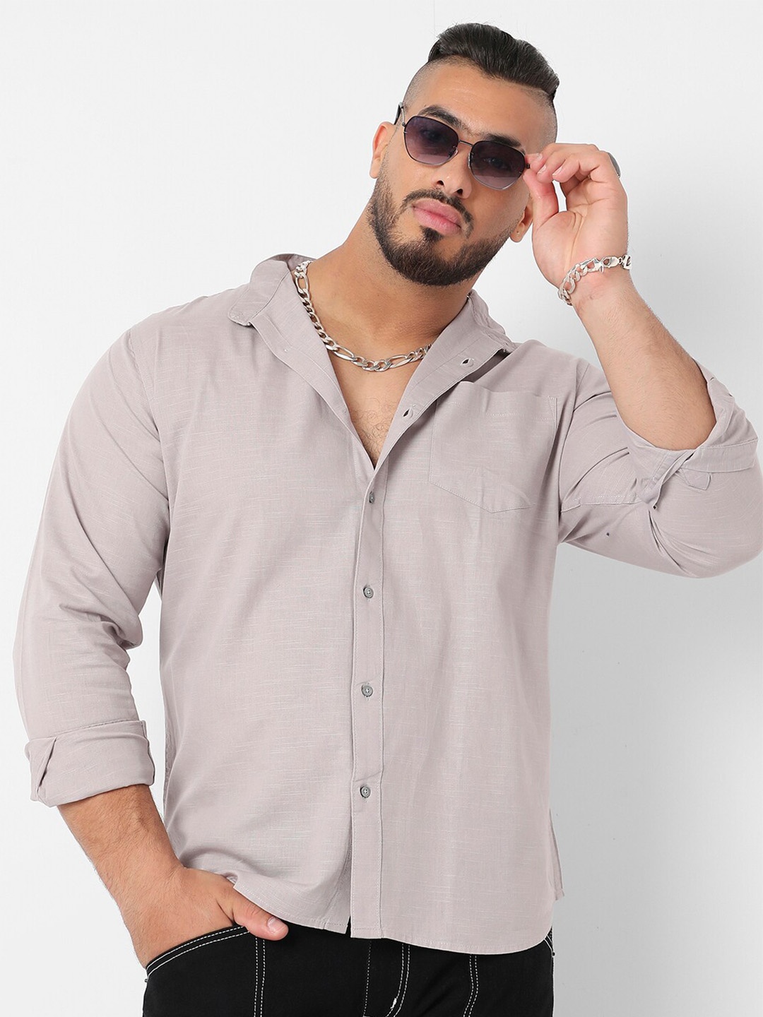 

Instafab Plus Cotton Classic Casual Shirt, Grey