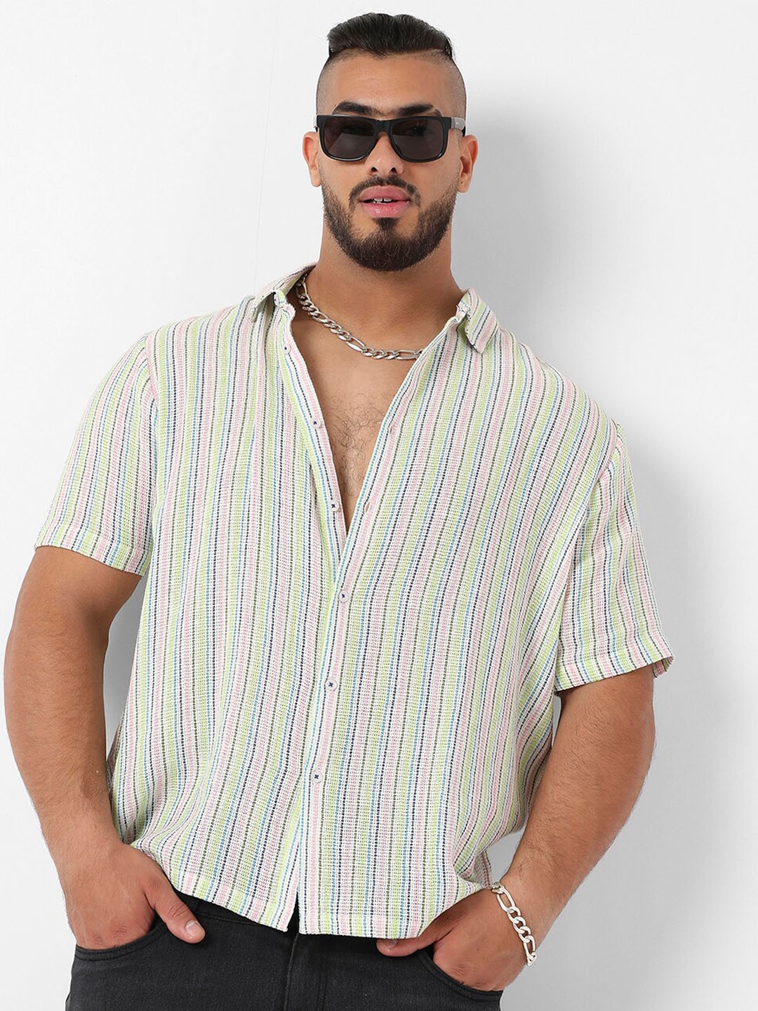 

Instafab Plus Classic Vertical Striped Cotton Casual Shirt, Multi