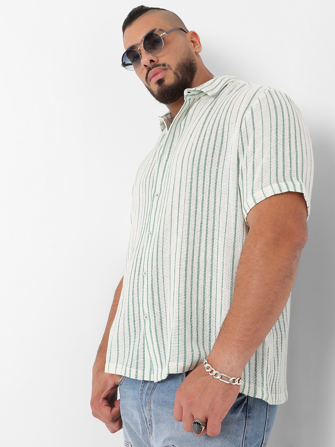 

Instafab Plus Classic Vertical Striped Cotton Casual Shirt, White