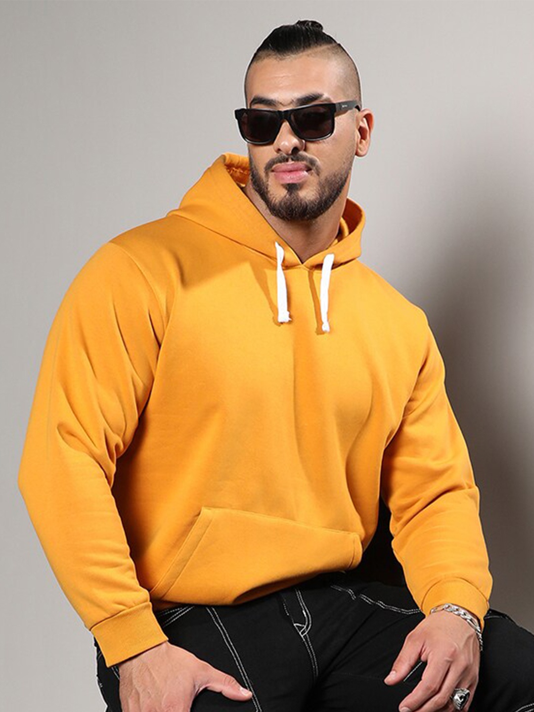 

Instafab Plus Long Sleeves Cotton Hooded Sweatshirt, Mustard