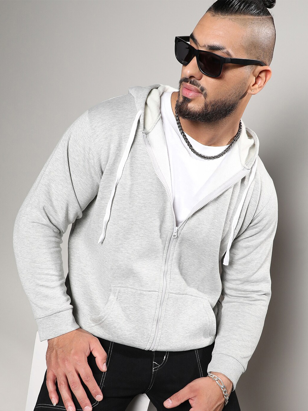 

Instafab Plus Long Sleeves Hooded Cotton Sweatshirt, Grey