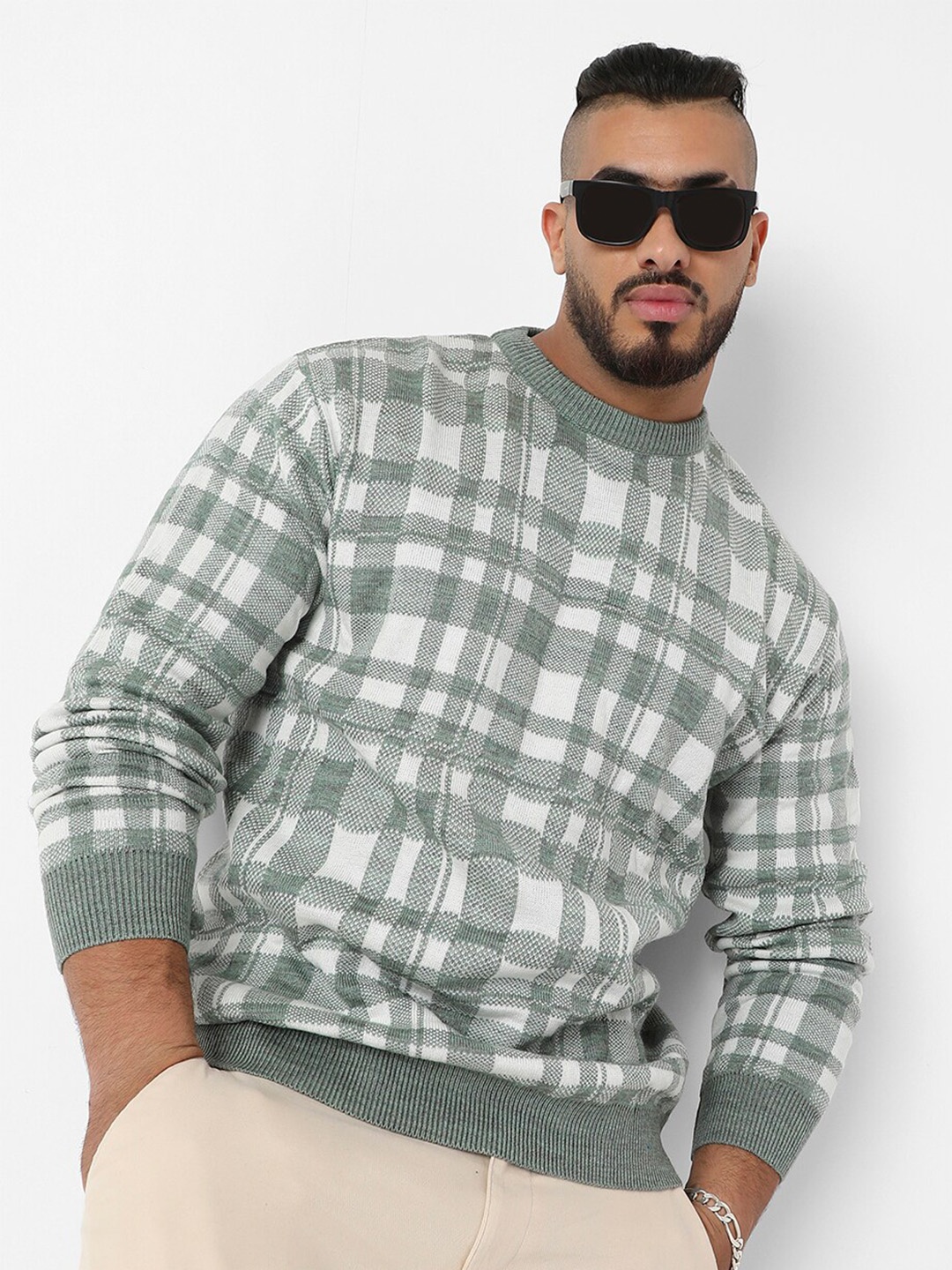 

Instafab Plus Checked Woollen Pullover, Olive