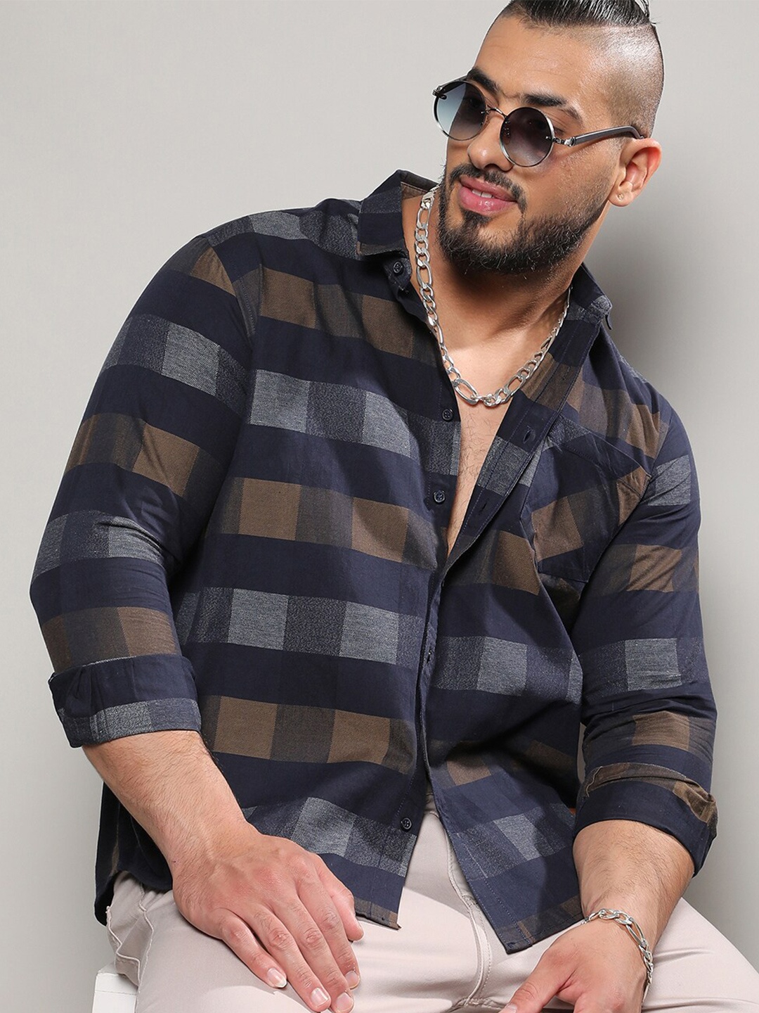 

Instafab Plus Classic Checked Cotton Casual Shirt, Grey