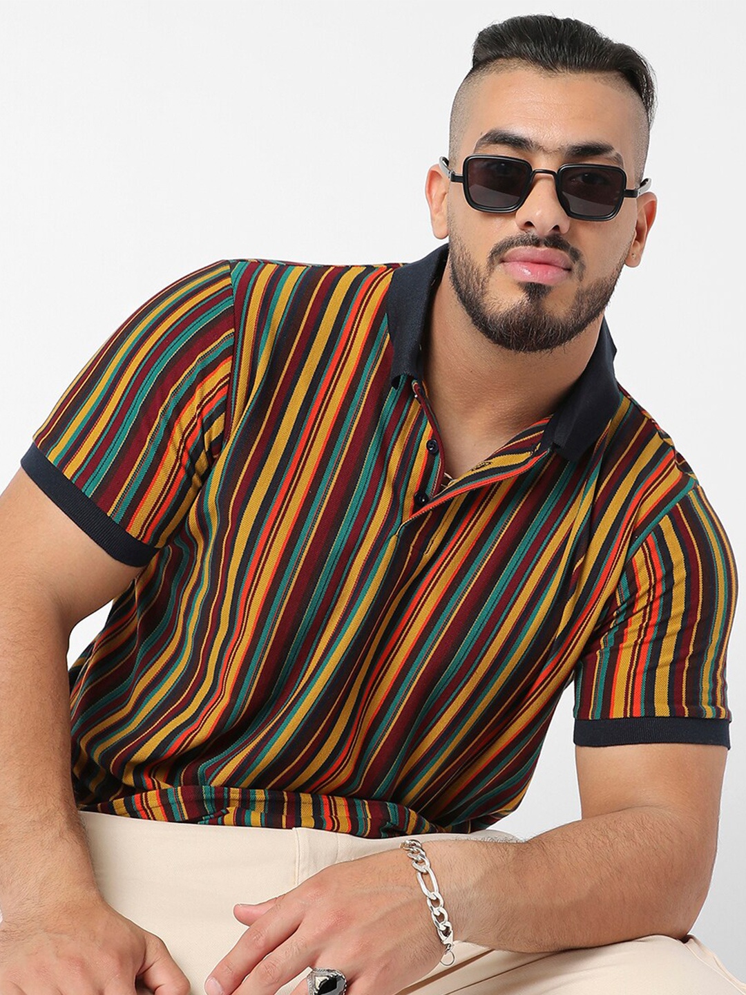 

Instafab Plus Size Colourblocked Polo Collar Cotton Regular T-shirt, Yellow