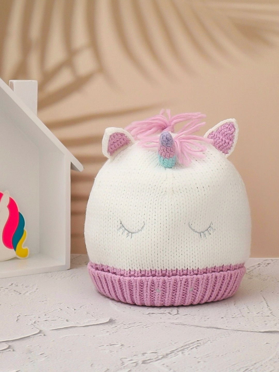 

Yellow Bee Girls Self Design Woollen Unicorn Beanie, White