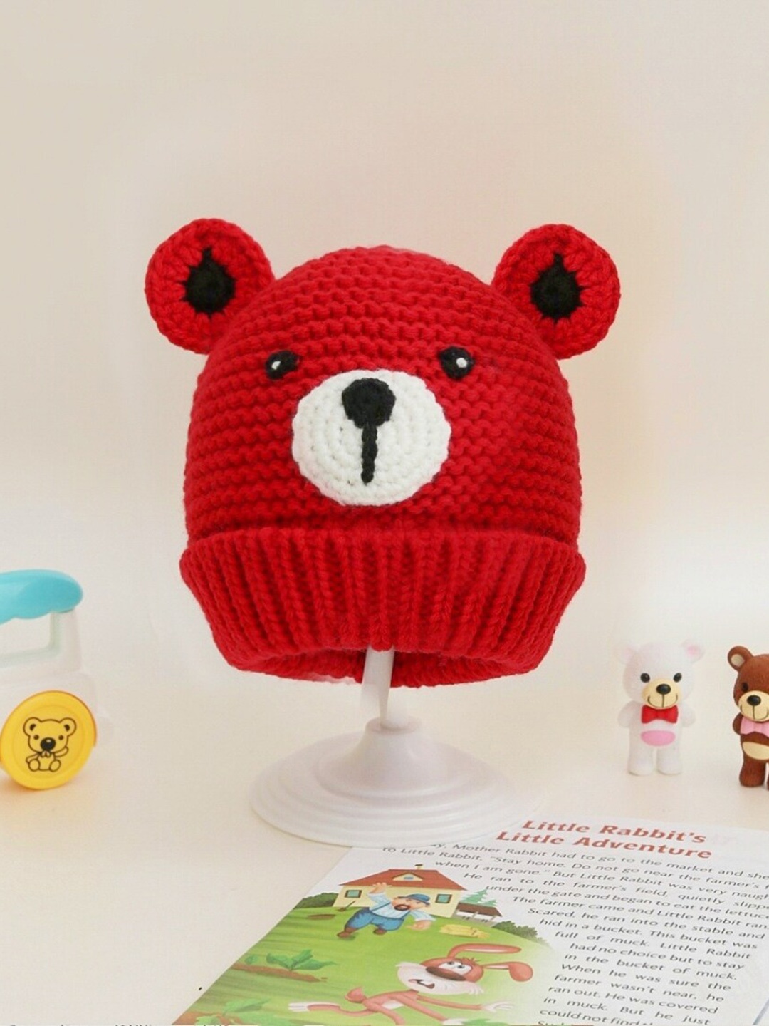 

Yellow Bee Infants Kids Self Design Woollen Beanie, Red