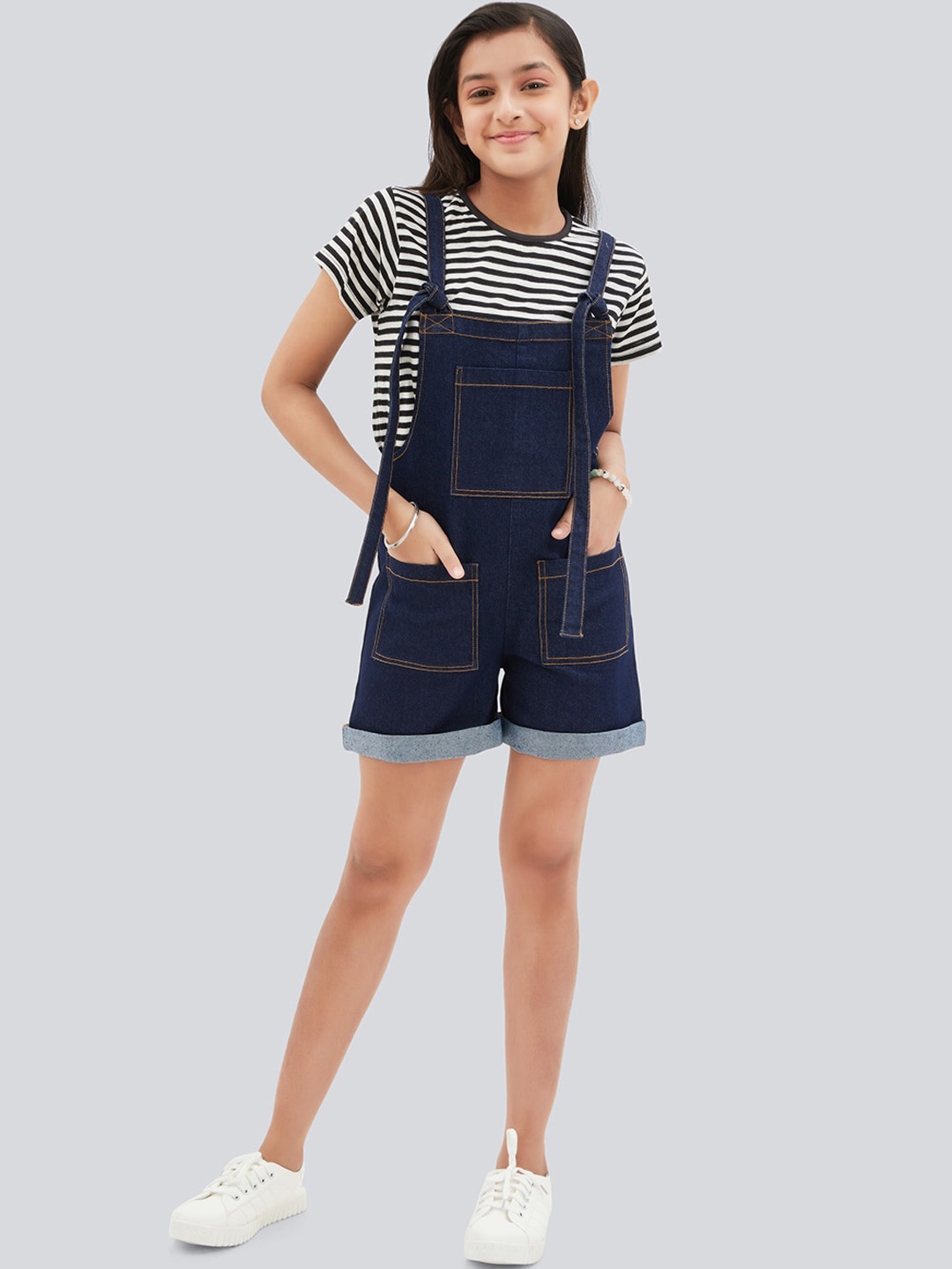 

Olele Girls Firangi Straight Leg Cotton Dungaree, Blue