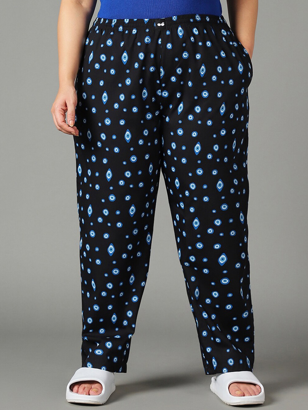 

Bewakoof Plus Size Printed Cotton Lounge Pants, Blue