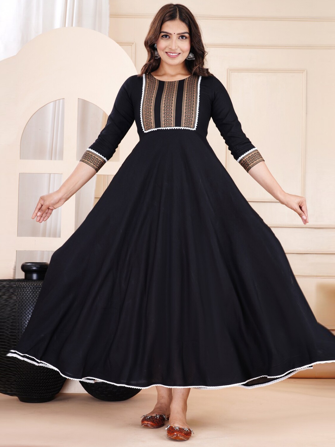 

KALINI Ethnic Motifs Printed Fit & Flare Ethnic Dress, Black