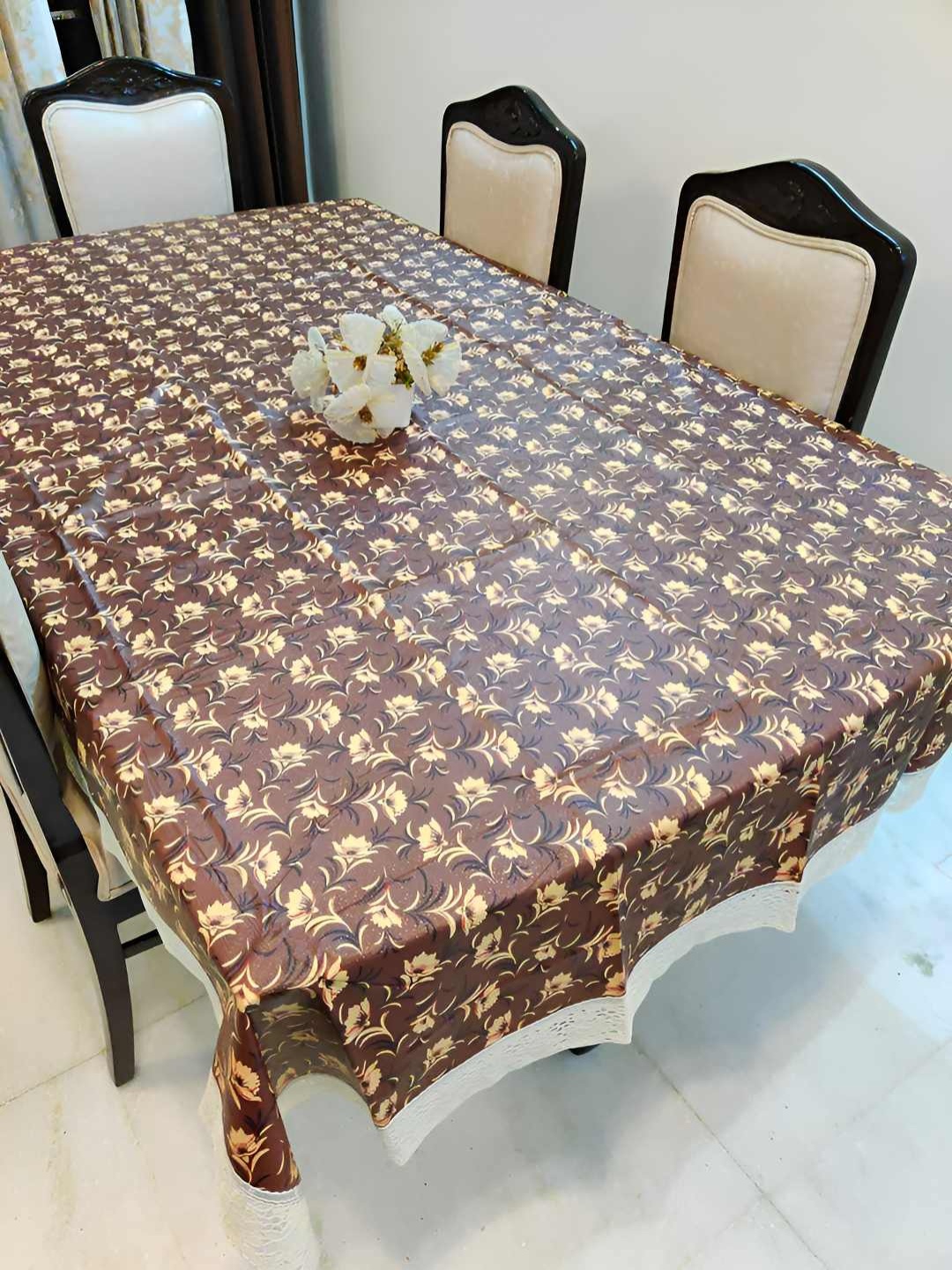 

CASA-NEST Brown & Beige Floral Printed Waterproof 6-Seater Table Cover