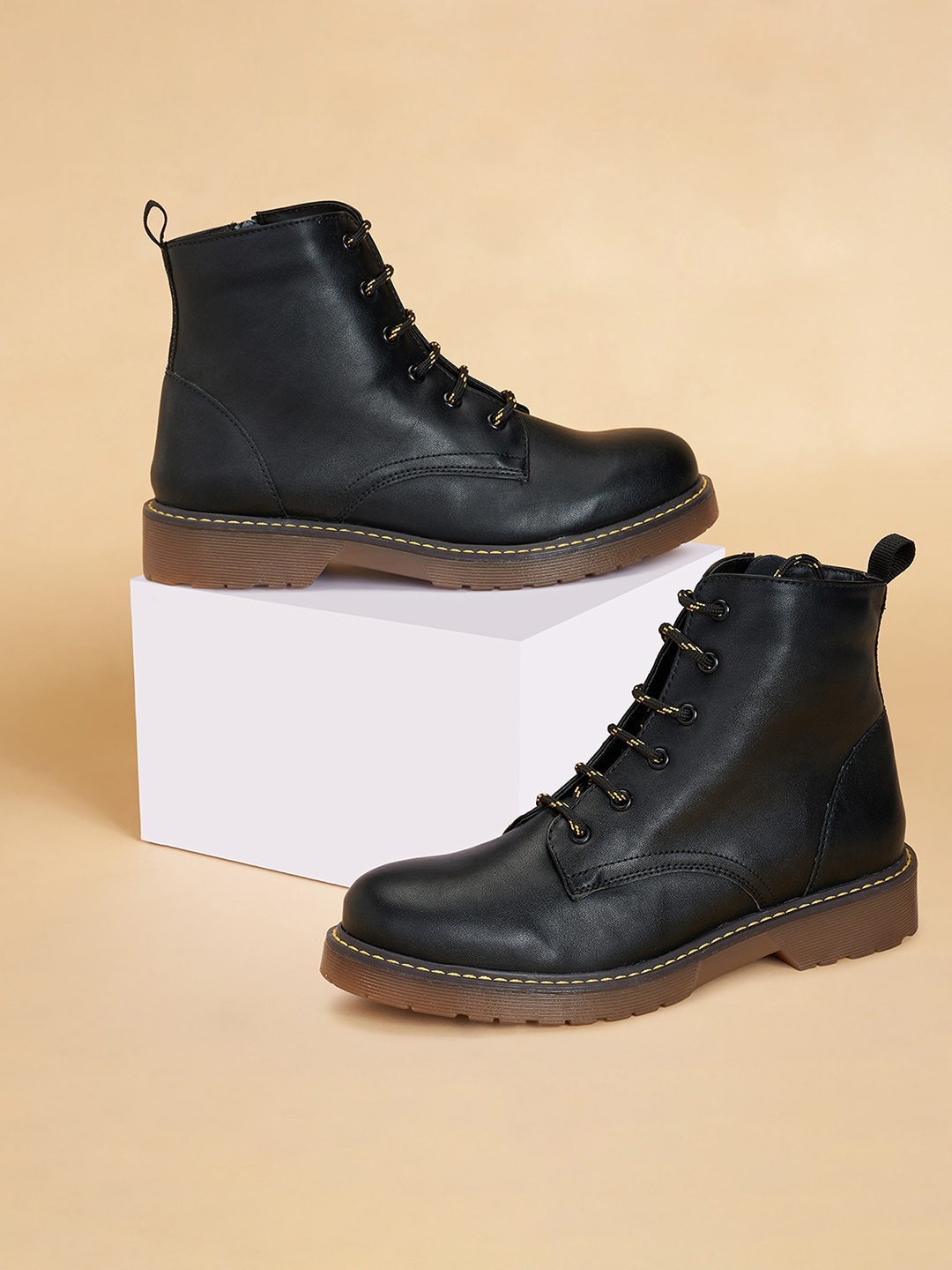 

Forever Glam by Pantaloons Women Textured Heeled Mid-Top Regular Boots, Black