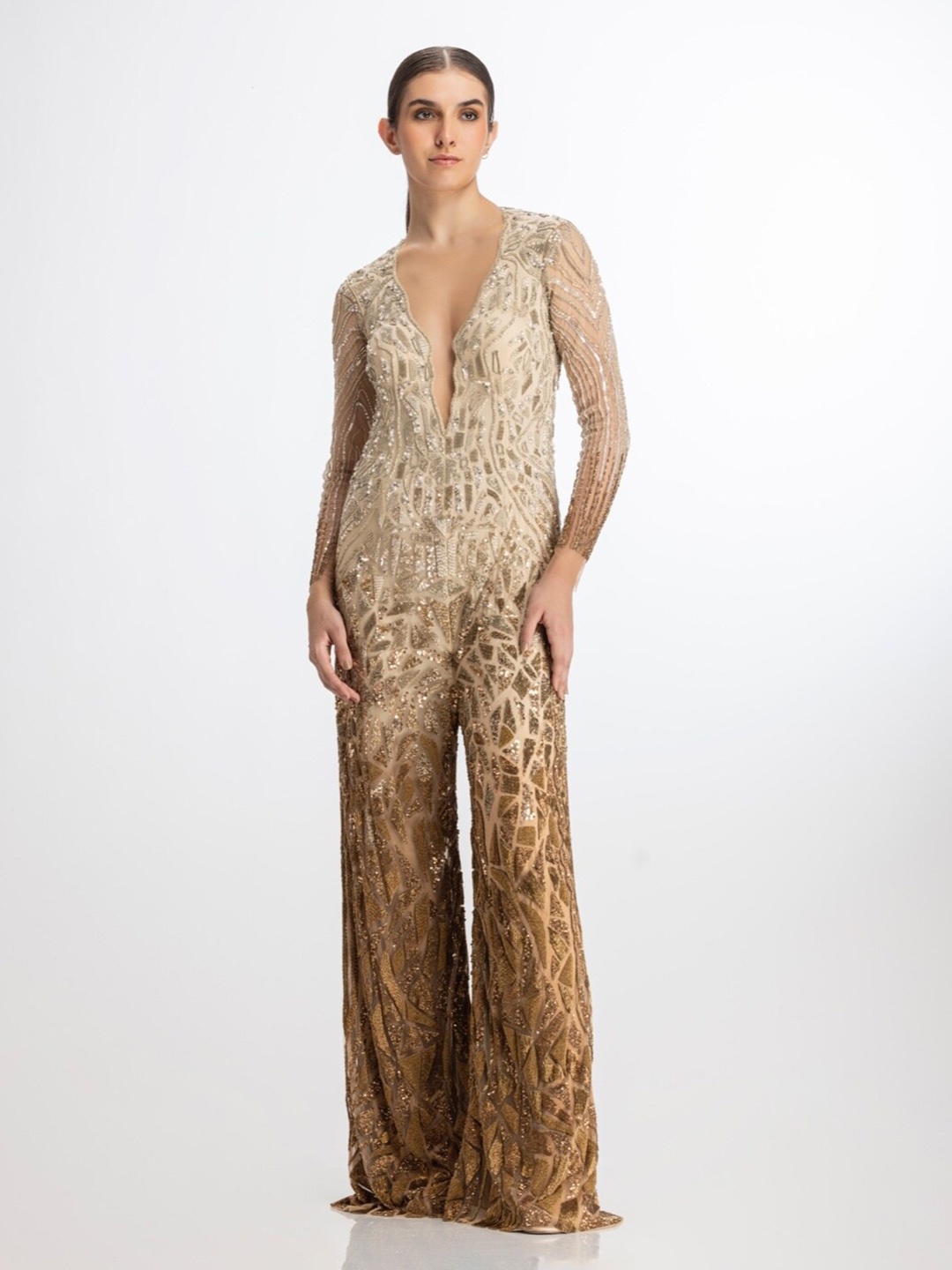 

BHAWNA RAO Embellished Net Basic Jumpsuit, Beige