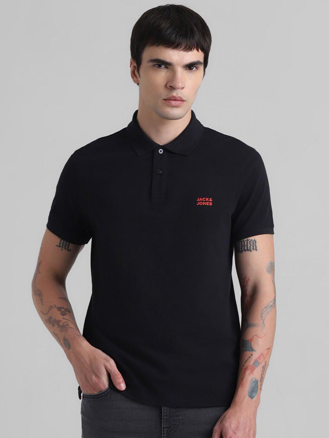 

Jack & Jones Polo Collar Slim Fit Pure Cotton T-shirt, Black