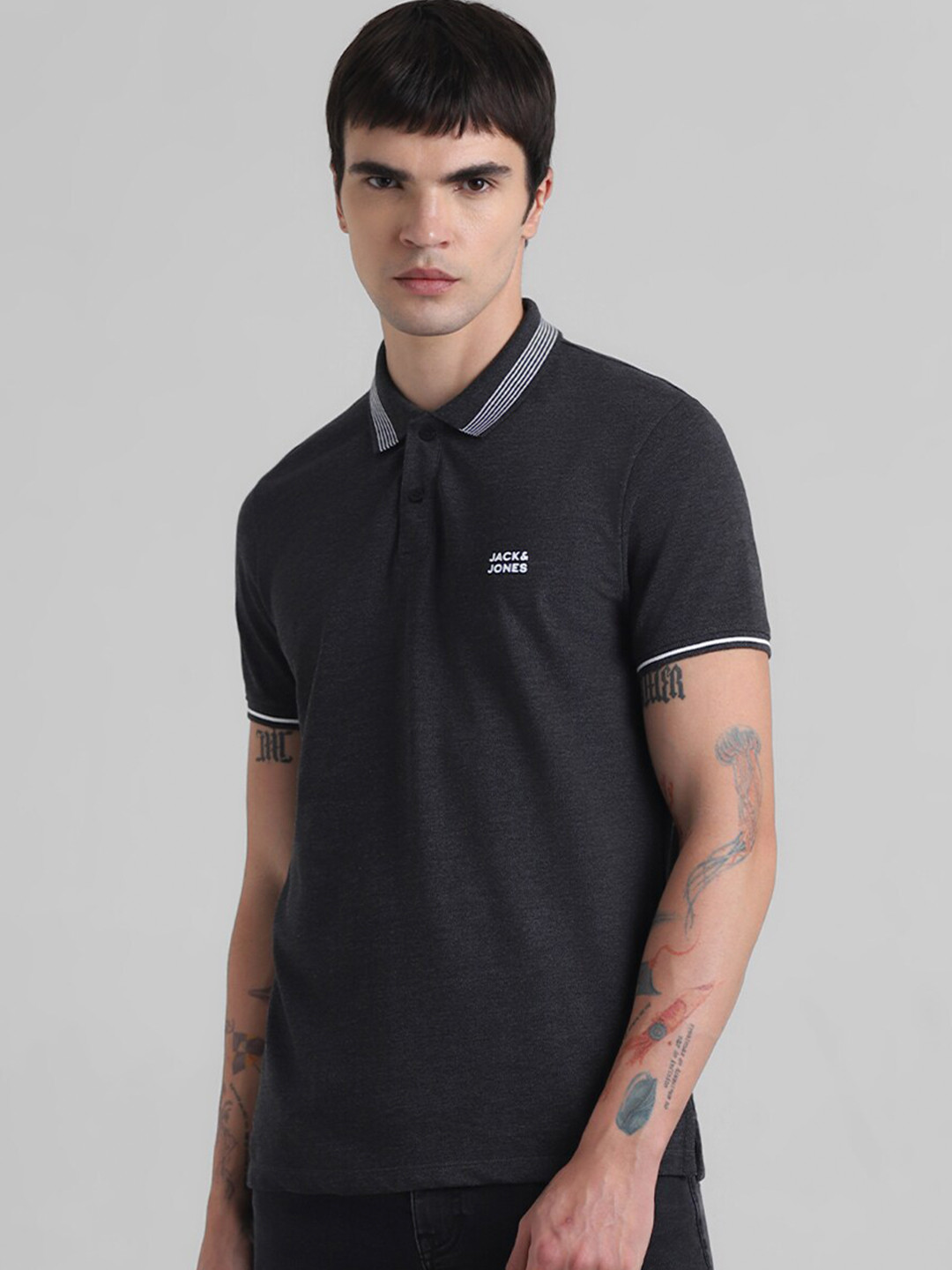 

Jack & Jones Polo Collar Short Sleeves Slim Fit Cotton T-shirt, Black