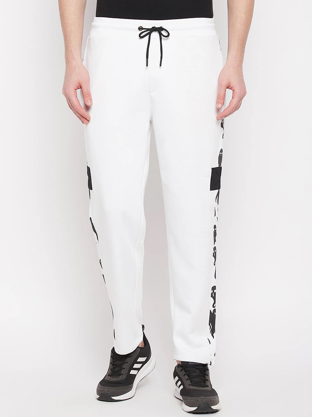 

EDRIO Men Graphic Printed Fleece Regular Fit Track Pant, White