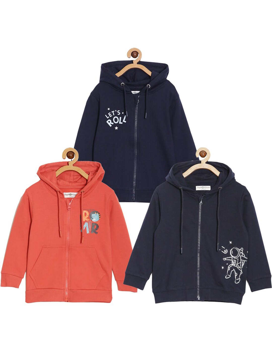 

The Mom Store Kids Pack Of 3 Typography Printed Cotton Sweatshirt, Navy blue