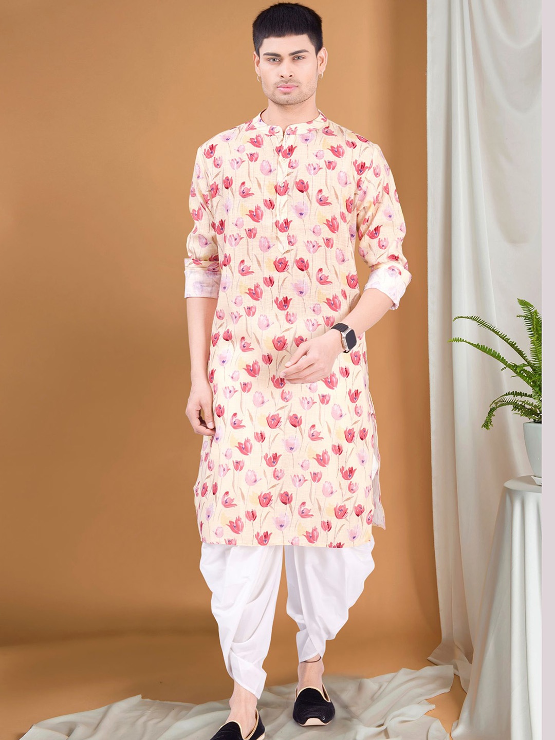

SHIWAM ETHNIX Floral Printed Kurta With Dhoti Pants, Yellow