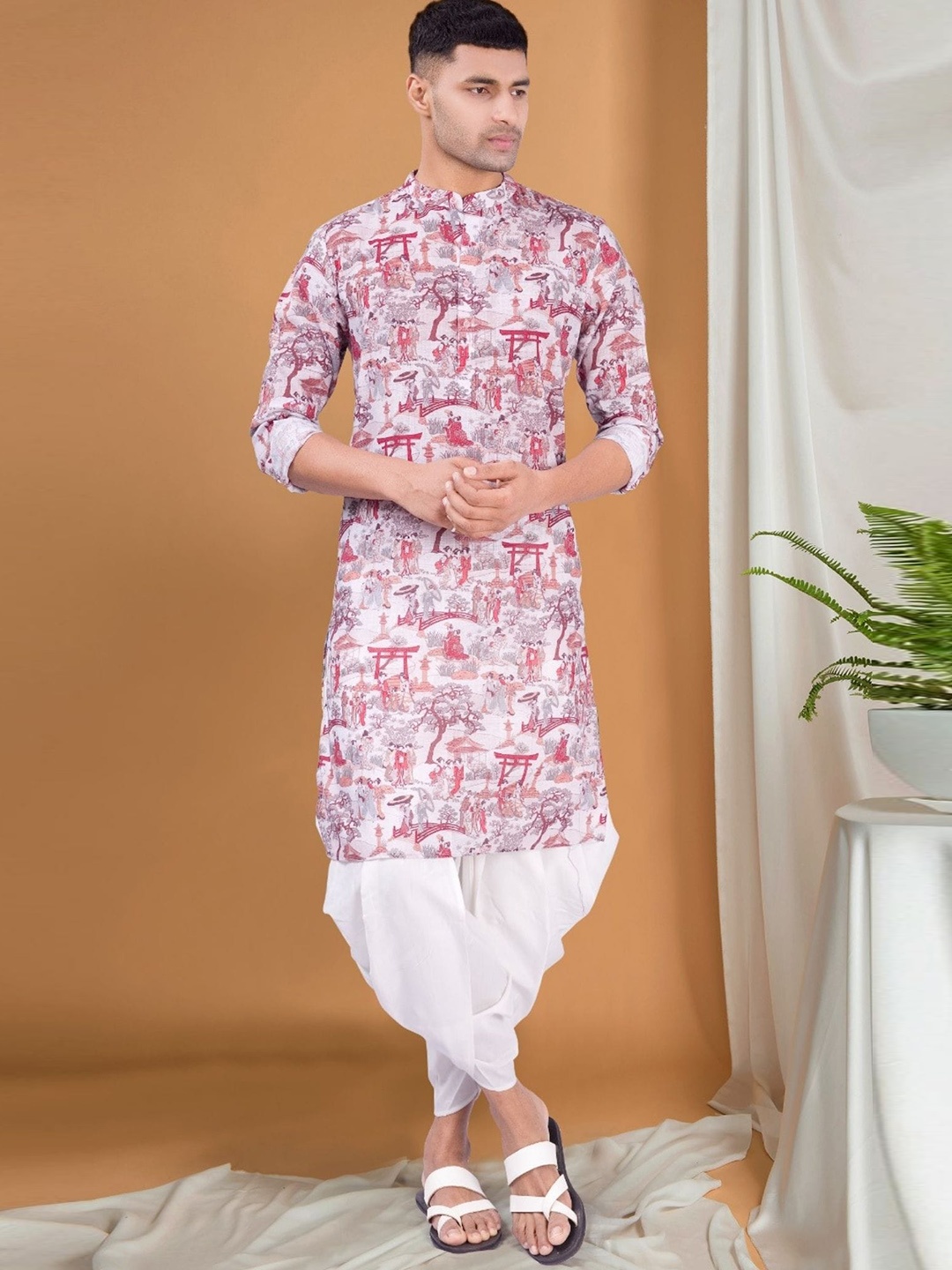 

SHIWAM ETHNIX Conversational Printed Kurta With Dhoti Pants, White