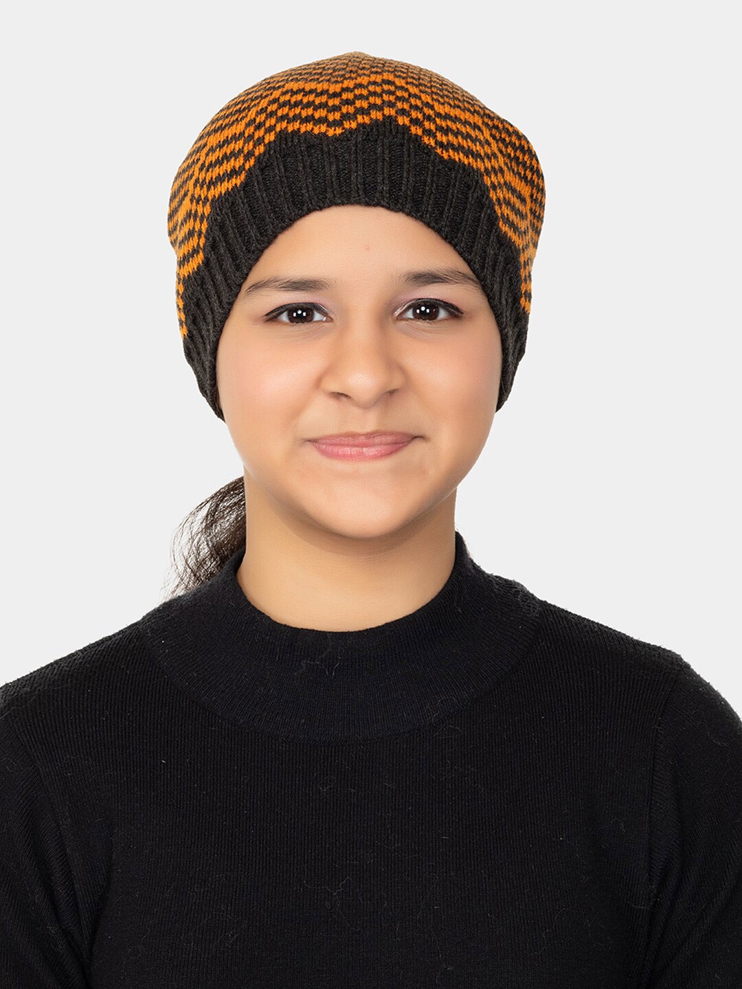 

513 Girls Self Design Pompom Detail Acrylic Beanie, Orange