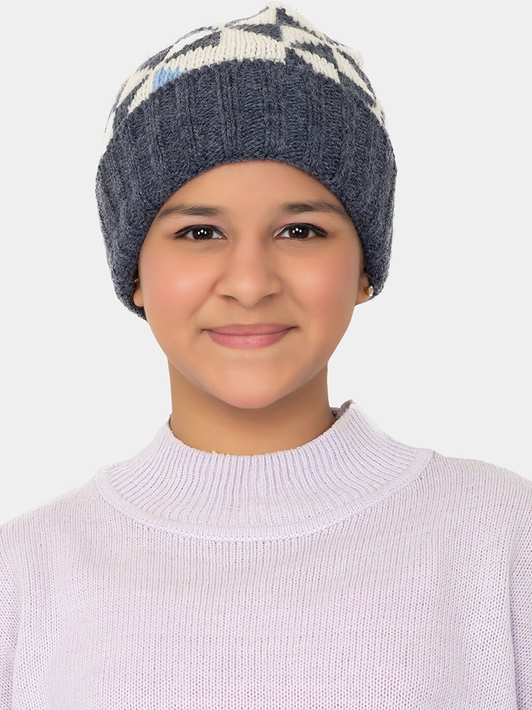 

513 Girls Printed Acrylic Beanie, Blue