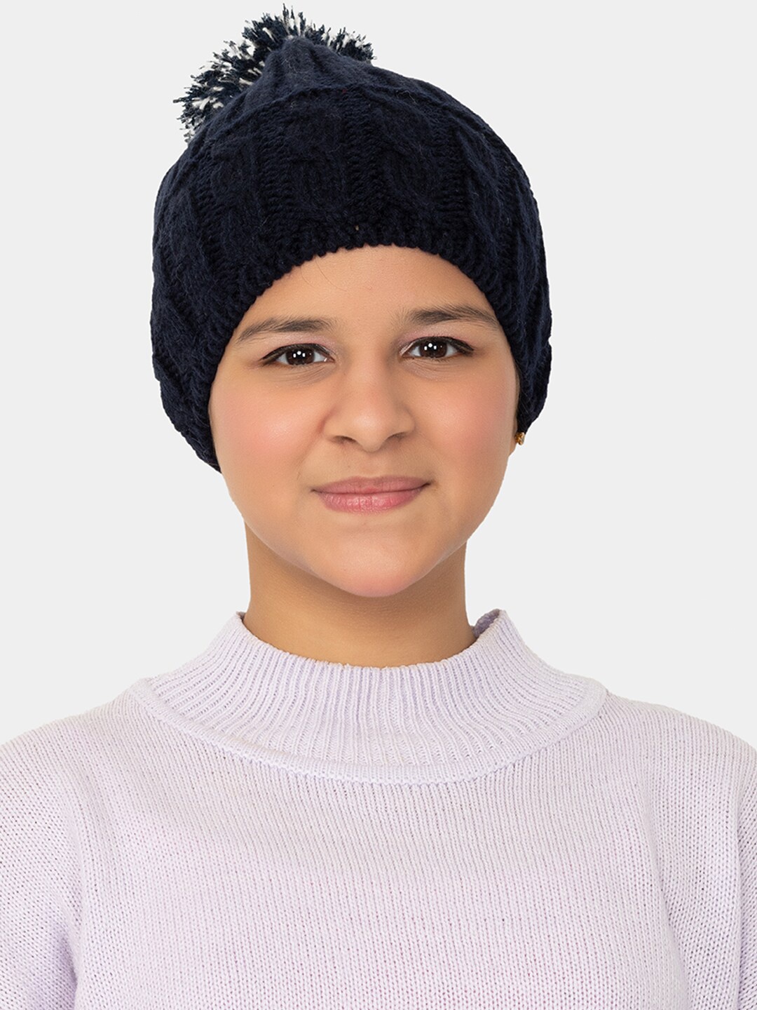 

513 Girls Cable Knit Acrylic Beanie, Navy blue