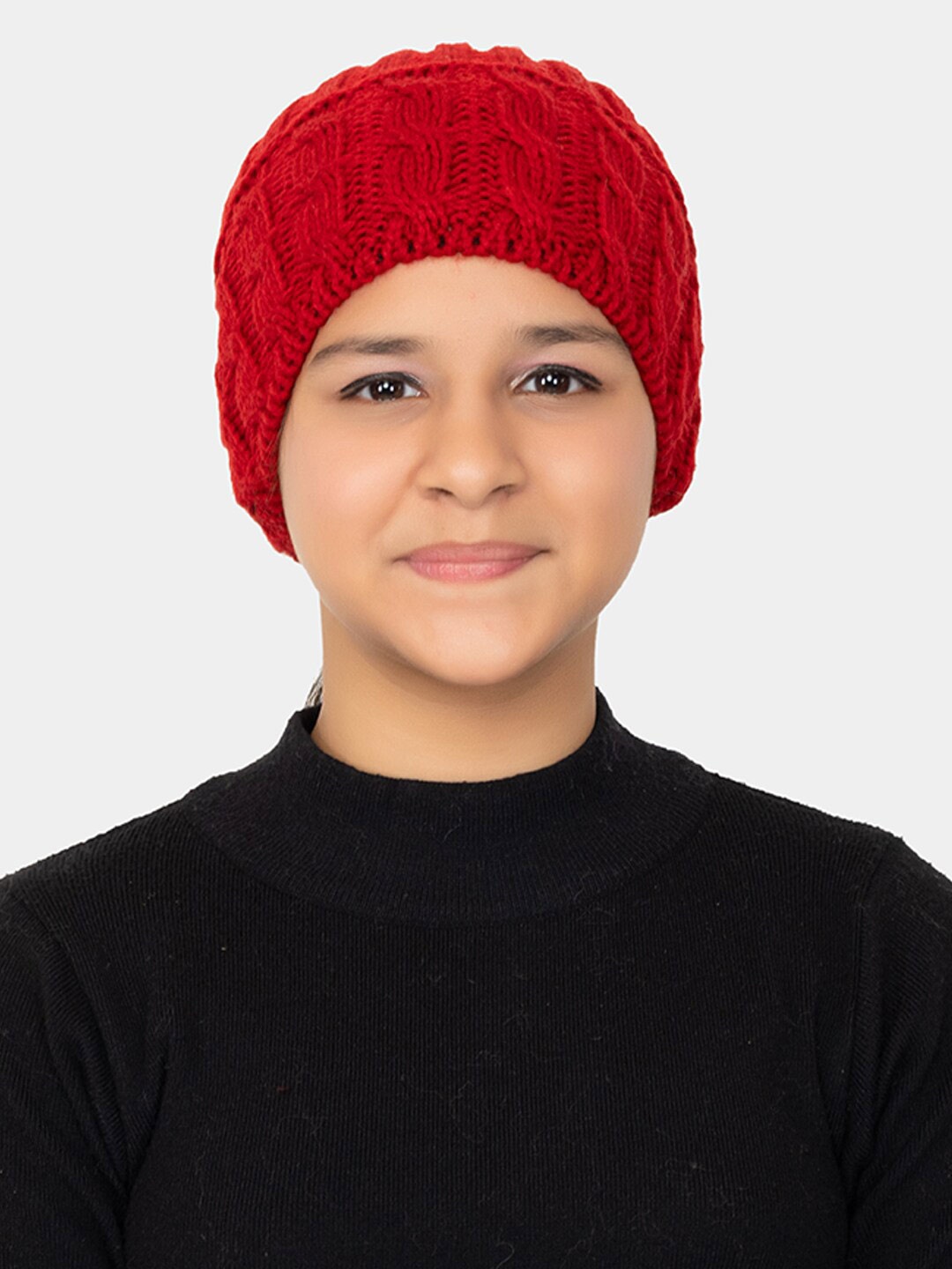 

513 Girls Cable Knit Acrylic Beanie, Red