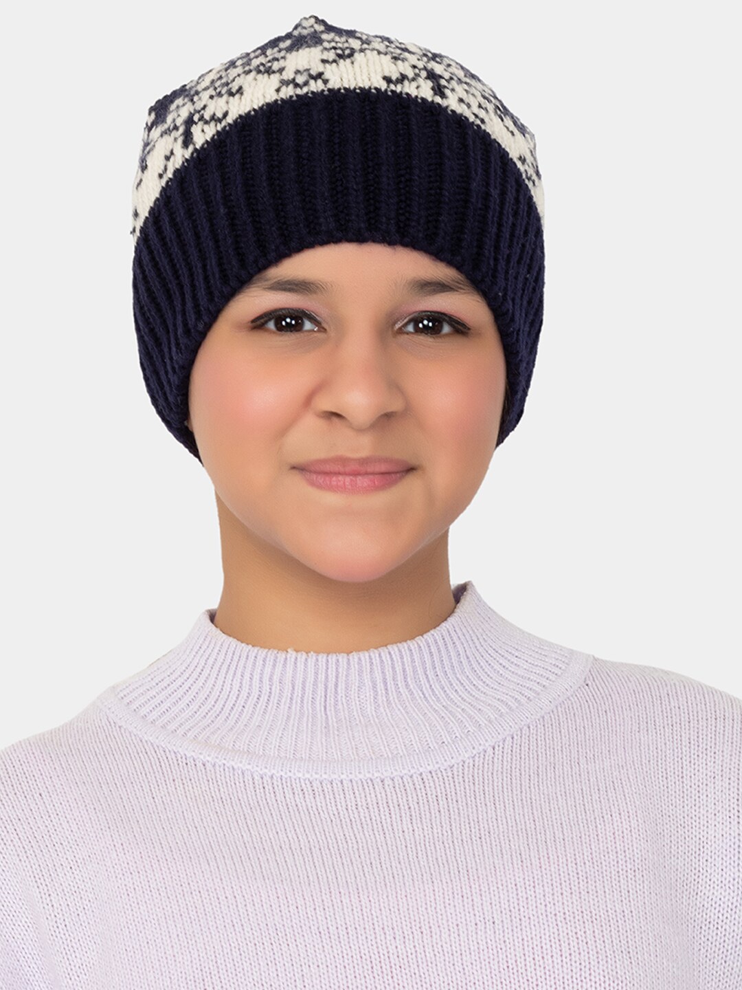 

513 Girls Printed Acrylic Beanie, Black