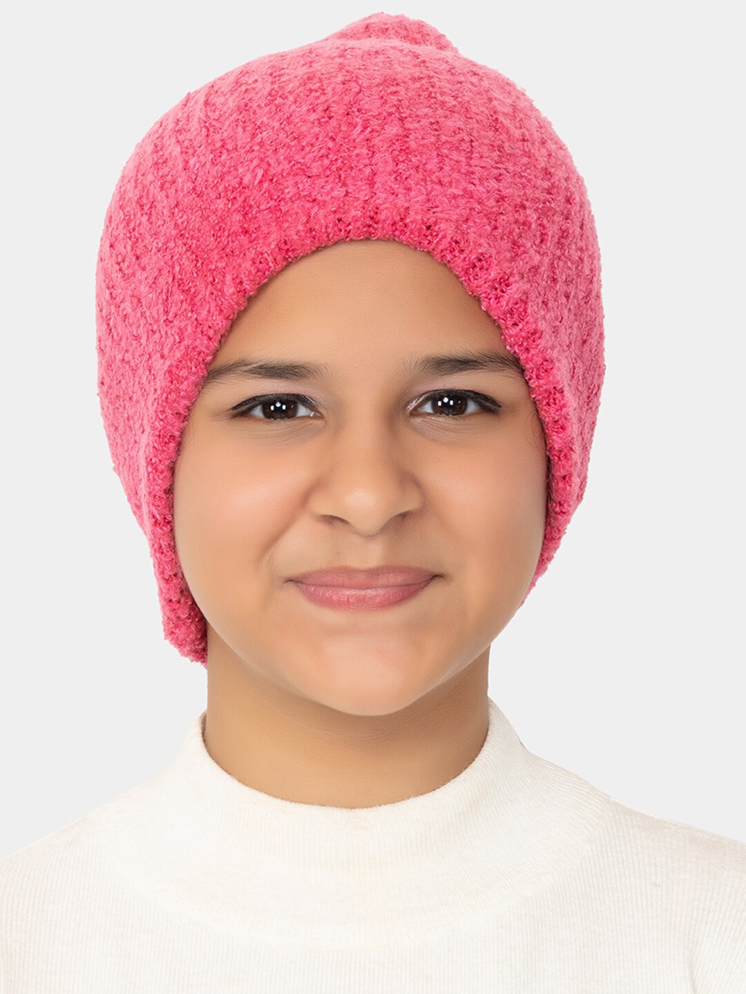 

513 Girls Self Design Acrylic Beanie, Pink