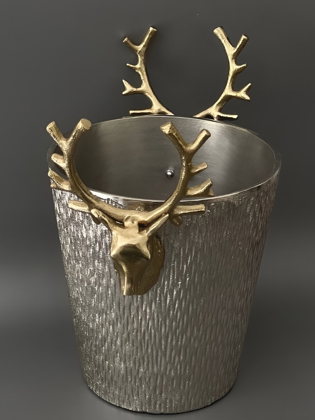 

CasaGold Brass Stag Head Ice Bucket, Silver
